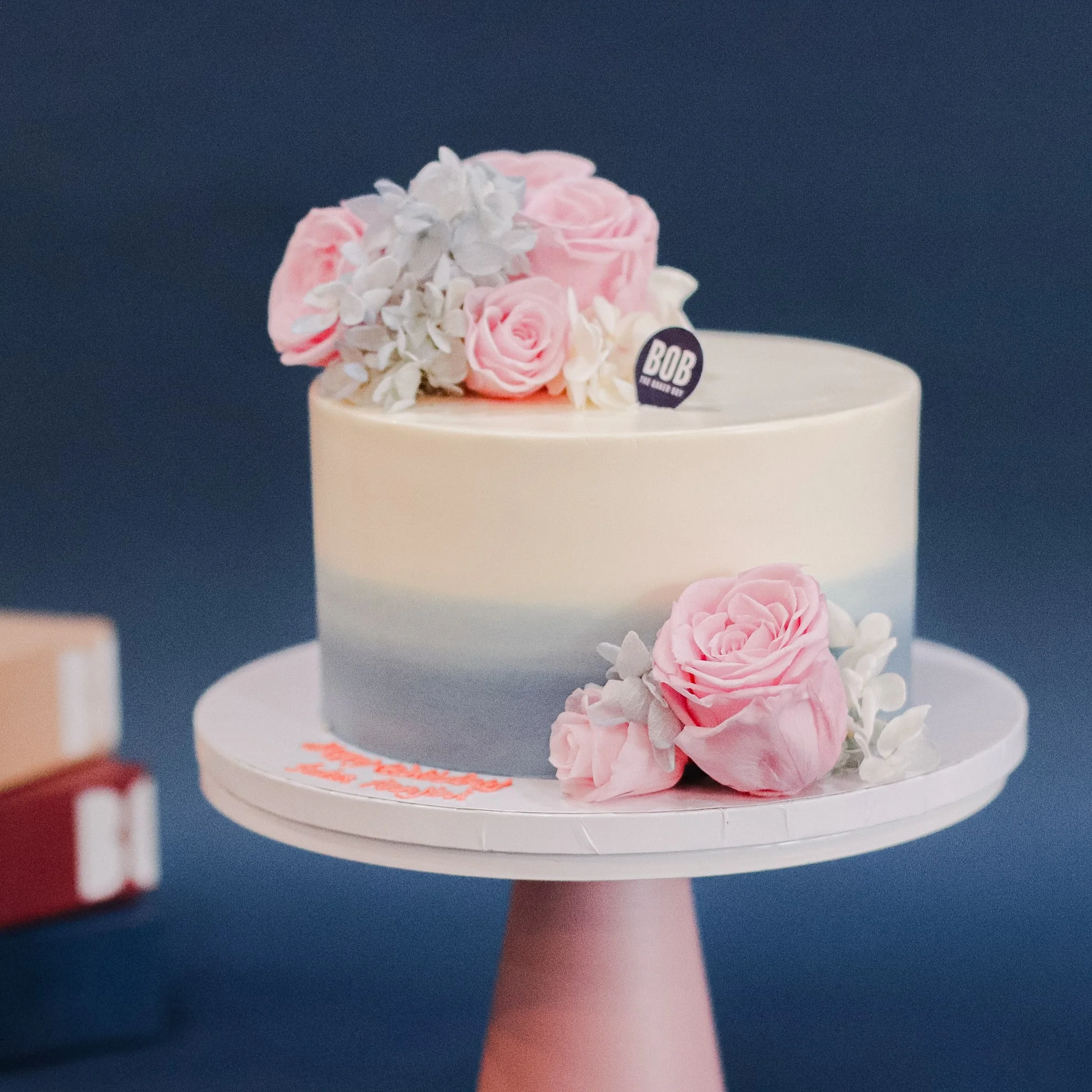 Dusty Blue and Pink Floral Cake